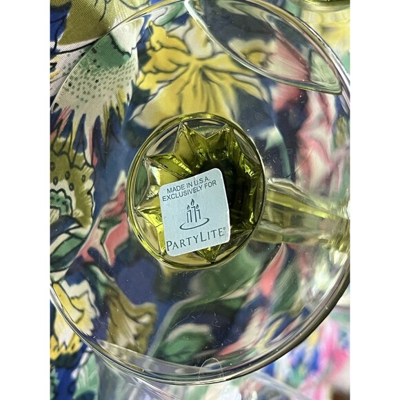 Set of 3 Vintage Partylite Clear Glass Votives Avocado Green Stem Candle Holders - Picture 6 of 6